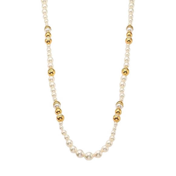 TORY BURCH • Capped Crystal Pearl Long Necklace - Picture 3 of 15